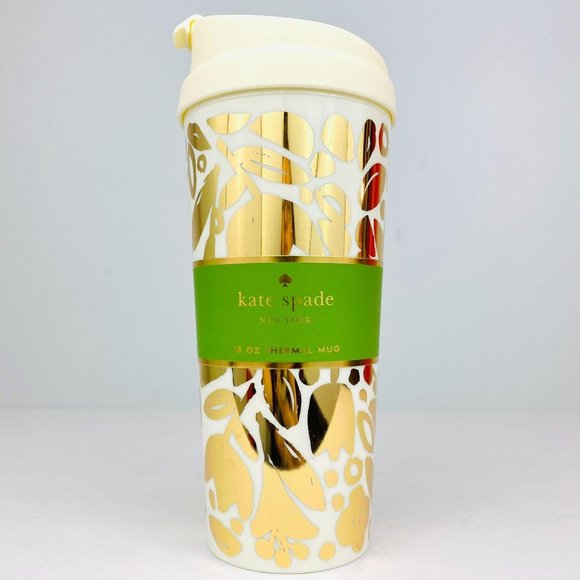 KATE SPADE Golden Floral Thermal Mug 16oz NWT